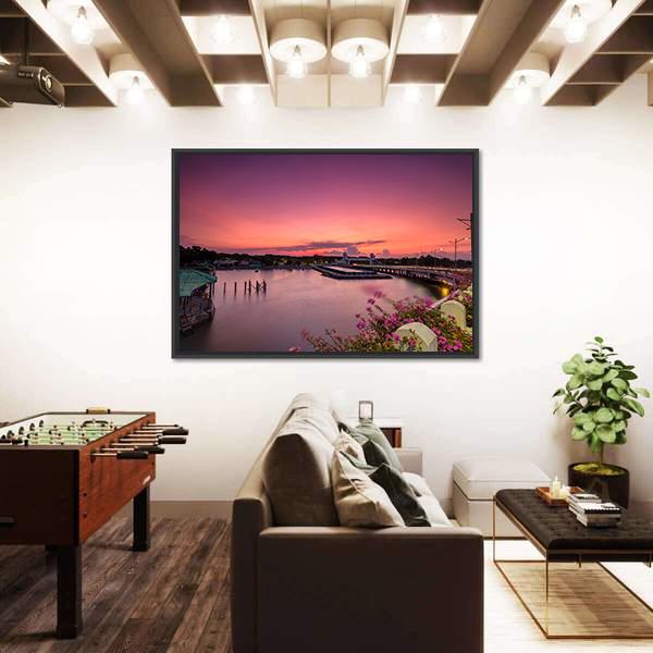 Sunset At Suroboyo Bridge Canvas Wall Art-3 Horizontal-Gallery Wrap-25" x 16"-Tiaracle