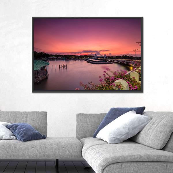 Sunset At Suroboyo Bridge Canvas Wall Art-3 Horizontal-Gallery Wrap-25" x 16"-Tiaracle