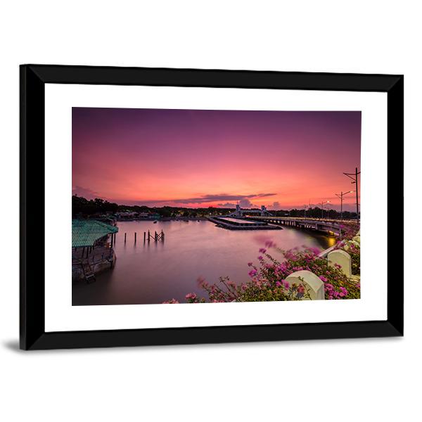 Sunset At Suroboyo Bridge Canvas Wall Art-3 Horizontal-Gallery Wrap-25" x 16"-Tiaracle