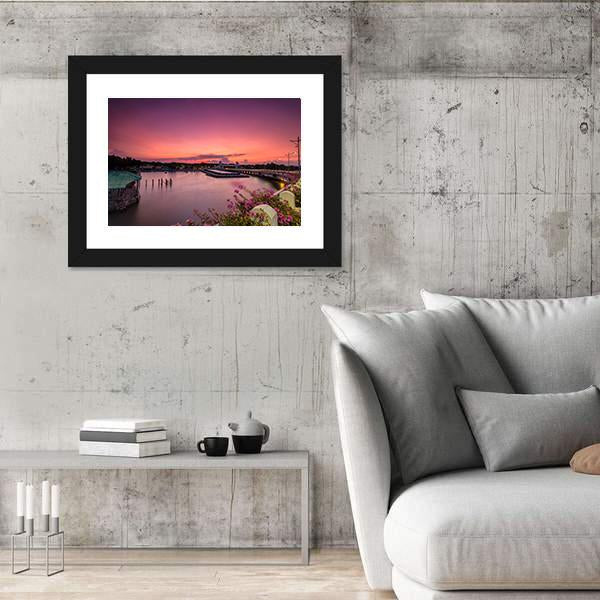 Sunset At Suroboyo Bridge Canvas Wall Art-3 Horizontal-Gallery Wrap-25" x 16"-Tiaracle