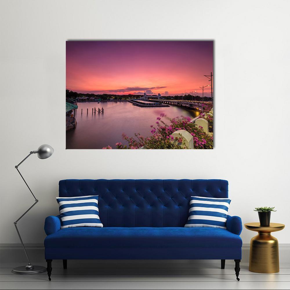 Sunset At Suroboyo Bridge Canvas Wall Art-1 Piece-Gallery Wrap-48" x 32"-Tiaracle