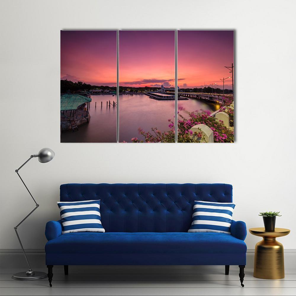 Sunset At Suroboyo Bridge Canvas Wall Art-3 Horizontal-Gallery Wrap-37" x 24"-Tiaracle