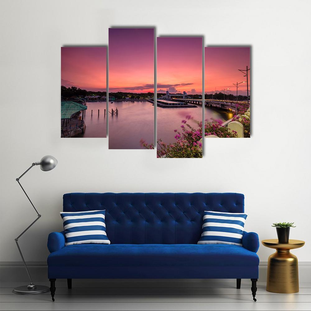 Sunset At Suroboyo Bridge Canvas Wall Art-4 Pop-Gallery Wrap-50" x 32"-Tiaracle