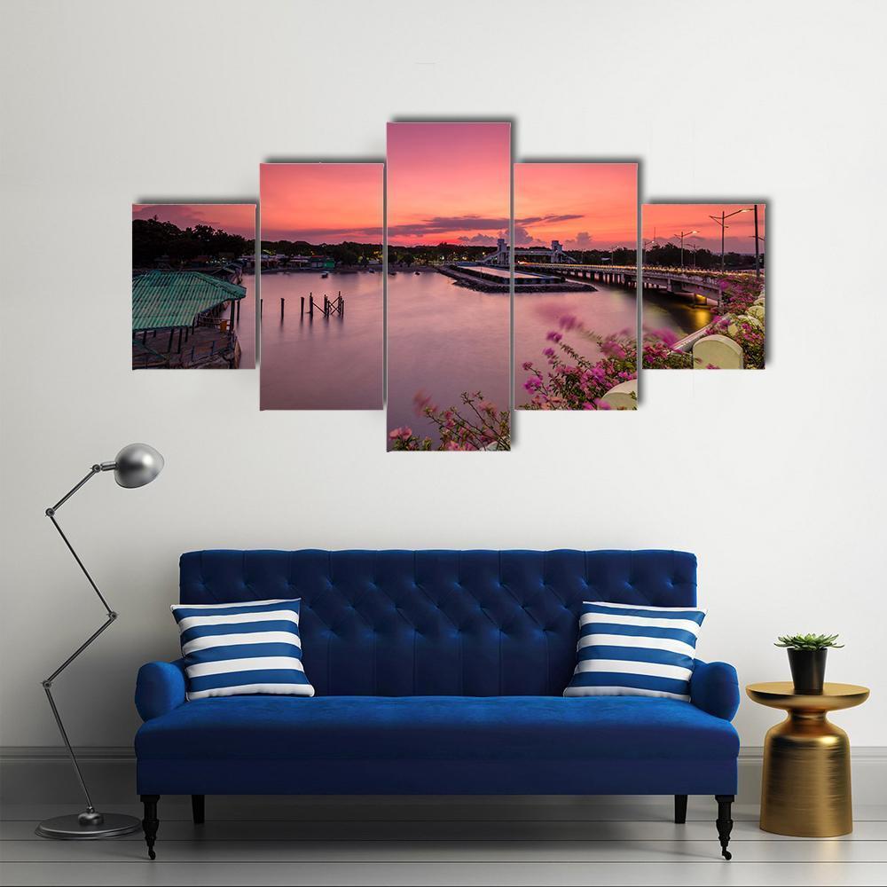 Sunset At Suroboyo Bridge Canvas Wall Art-5 Star-Gallery Wrap-62" x 32"-Tiaracle