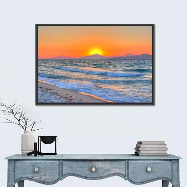 Sunset At The Aegean Sea Canvas Wall Art-1 Piece-Floating Frame-24" x 16"-Tiaracle