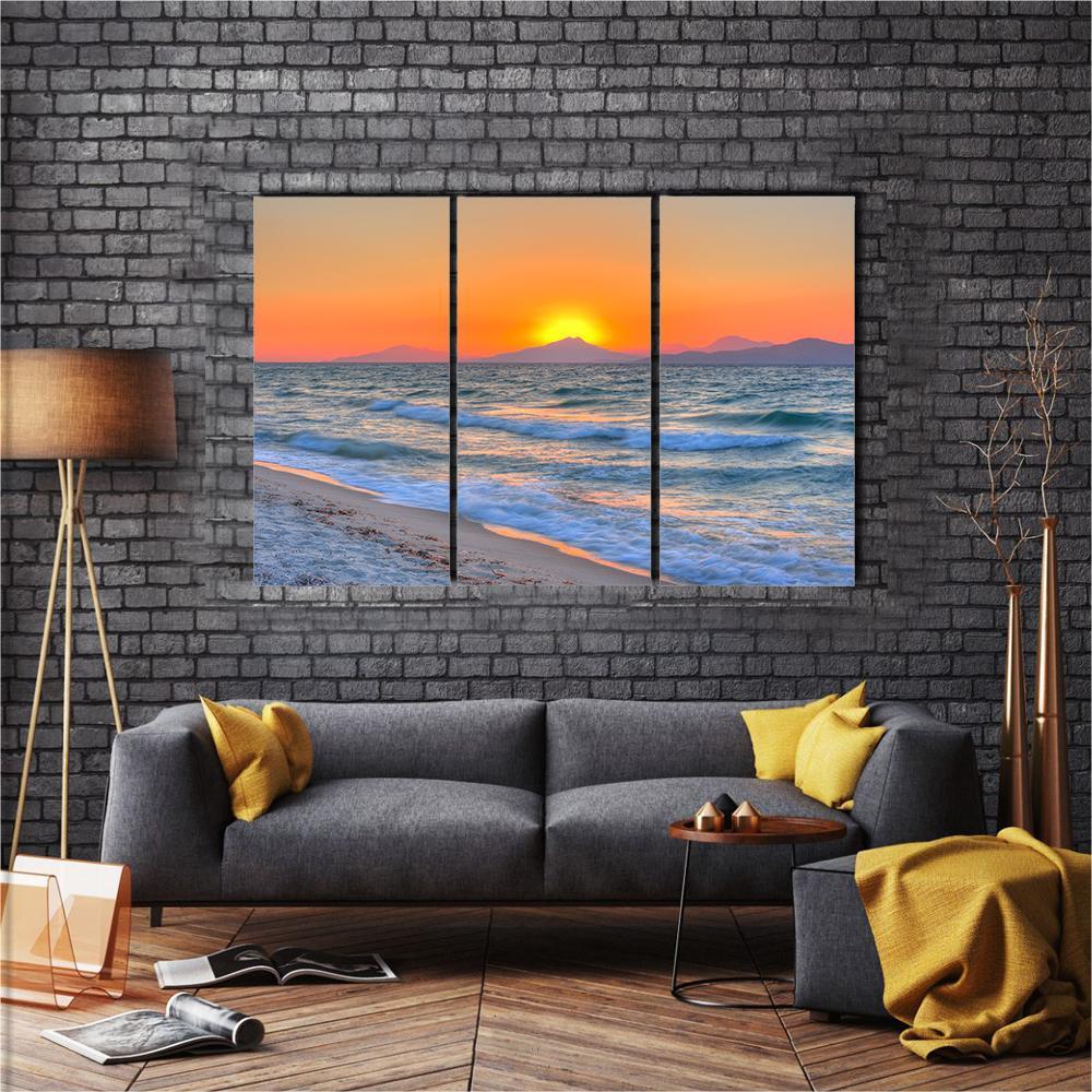 Sunset At The Aegean Sea Canvas Wall Art-3 Horizontal-Gallery Wrap-37" x 24"-Tiaracle