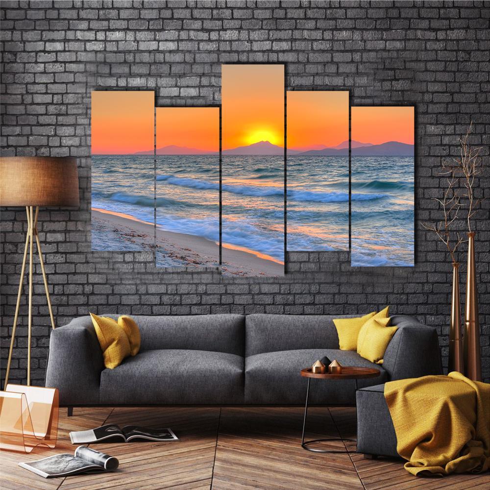 Sunset At The Aegean Sea Canvas Wall Art-5 Pop-Gallery Wrap-47" x 32"-Tiaracle