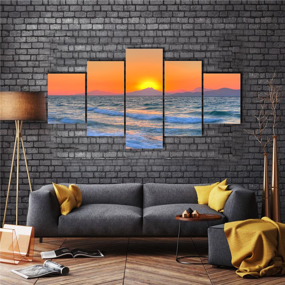 Sunset At The Aegean Sea Canvas Wall Art-5 Star-Gallery Wrap-62" x 32"-Tiaracle