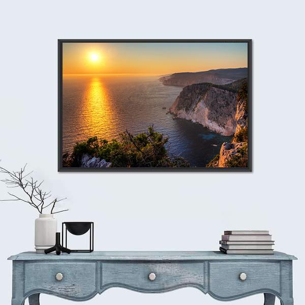 Sunset At The Cliffs Of Keri On The Island Zakynthos Canvas Wall Art-1 Piece-Floating Frame-24" x 16"-Tiaracle