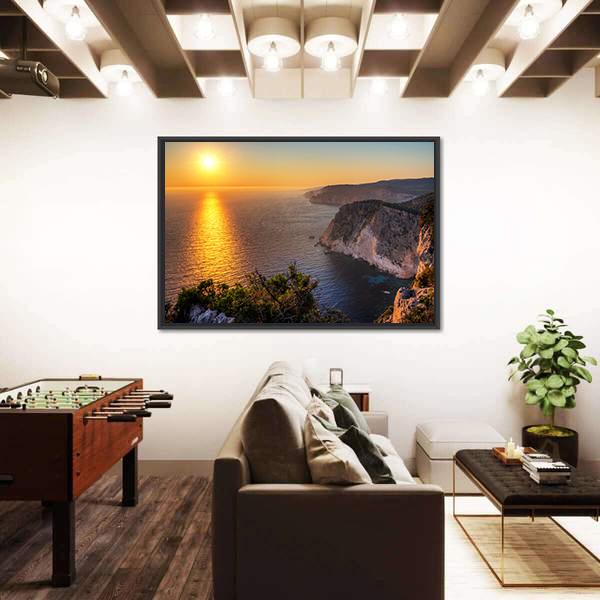 Sunset At The Cliffs Of Keri On The Island Zakynthos Canvas Wall Art-3 Horizontal-Gallery Wrap-25" x 16"-Tiaracle