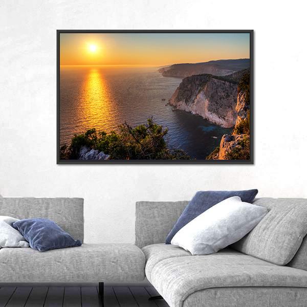 Sunset At The Cliffs Of Keri On The Island Zakynthos Canvas Wall Art-3 Horizontal-Gallery Wrap-25" x 16"-Tiaracle