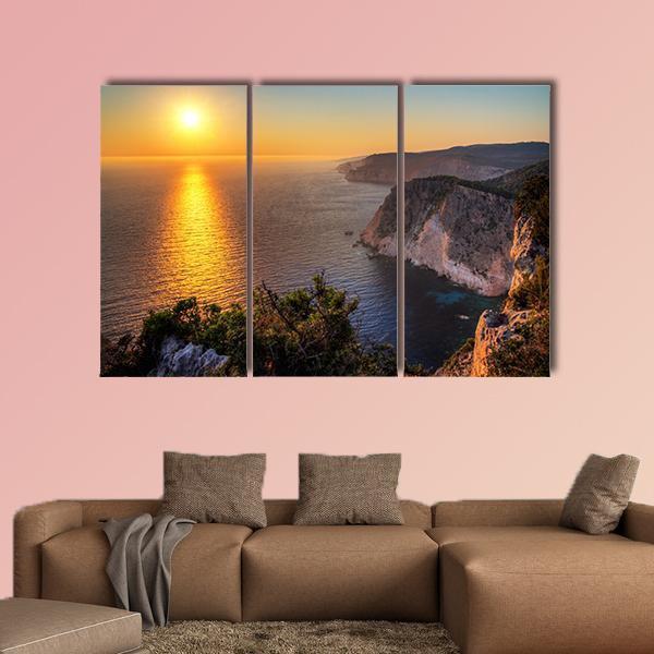 Sunset At The Cliffs Of Keri On The Island Zakynthos Canvas Wall Art-3 Horizontal-Gallery Wrap-37" x 24"-Tiaracle