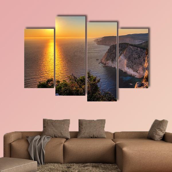 Sunset At The Cliffs Of Keri On The Island Zakynthos Canvas Wall Art-4 Pop-Gallery Wrap-50" x 32"-Tiaracle