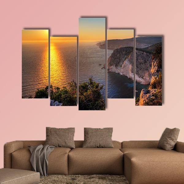 Sunset At The Cliffs Of Keri On The Island Zakynthos Canvas Wall Art-5 Pop-Gallery Wrap-47" x 32"-Tiaracle