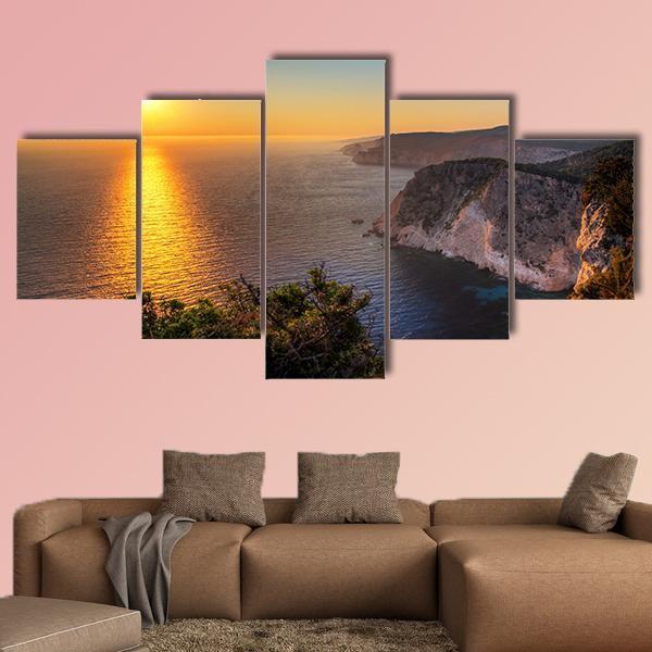 Sunset At The Cliffs Of Keri On The Island Zakynthos Canvas Wall Art-5 Star-Gallery Wrap-62" x 32"-Tiaracle