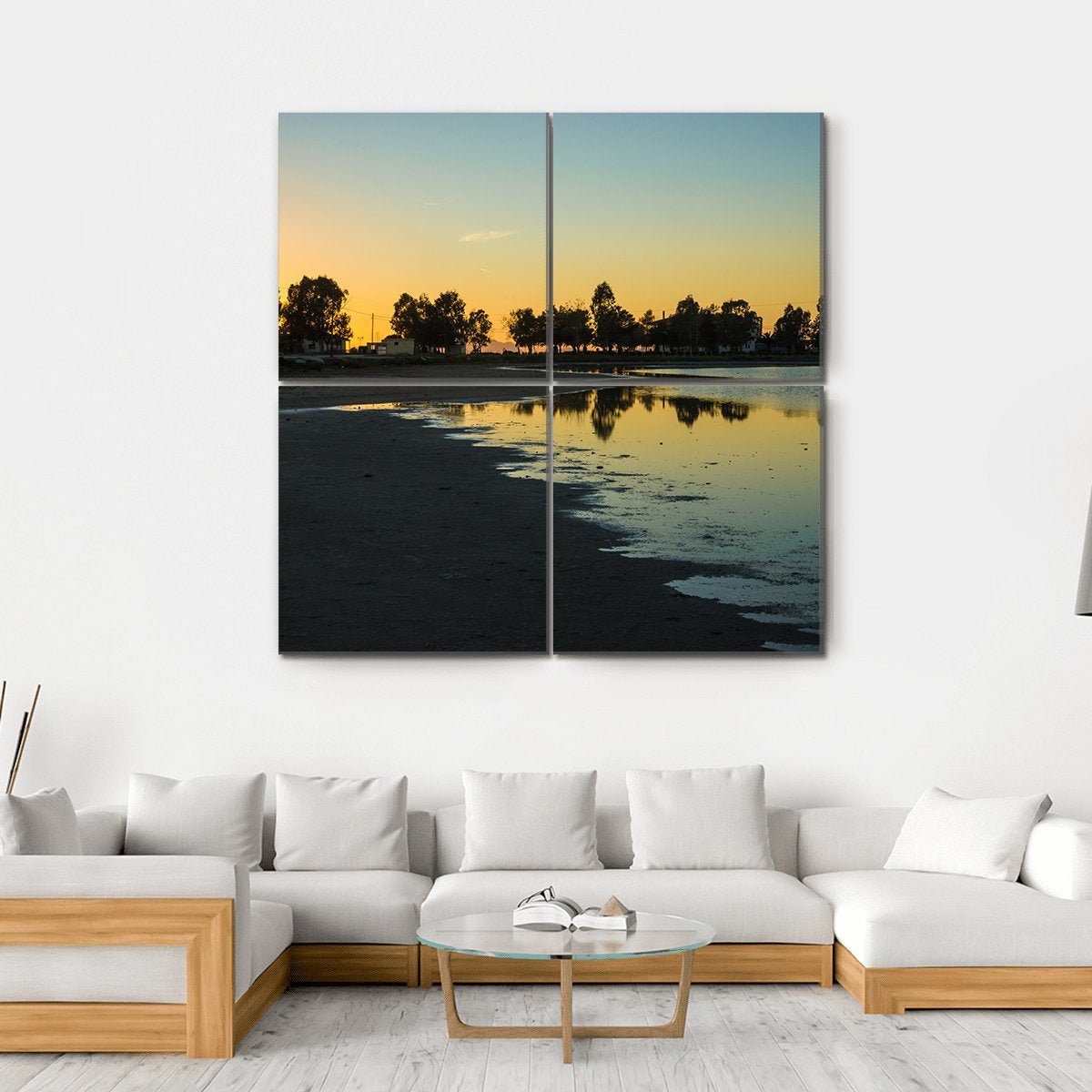 Sunset At The Lakes Of Messologgi Greece Canvas Wall Art-4 Horizontal-Gallery Wrap-34" x 24"-Tiaracle