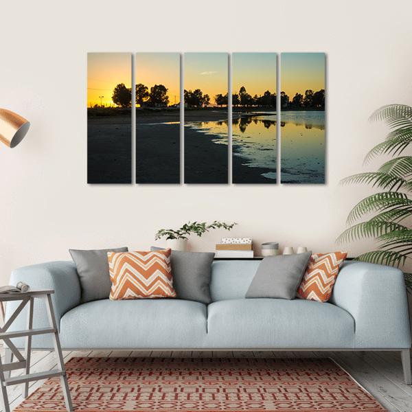 Sunset At The Lakes Of Messologgi Greece Canvas Wall Art-5 Horizontal-Gallery Wrap-22" x 12"-Tiaracle