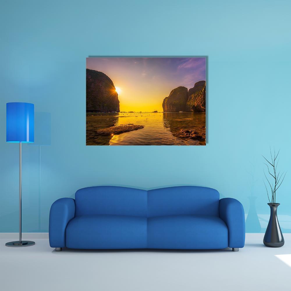 Sunset At The Maya Beach Canvas Wall Art-4 Horizontal-Gallery Wrap-34" x 24"-Tiaracle
