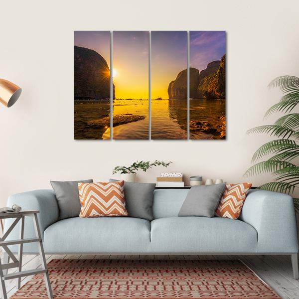 Sunset At The Maya Beach Canvas Wall Art-4 Horizontal-Gallery Wrap-34" x 24"-Tiaracle