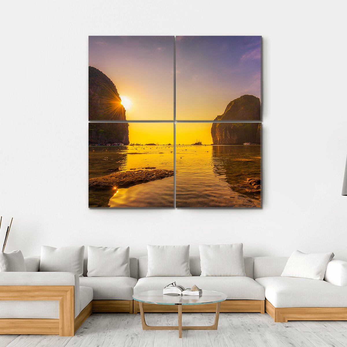 Sunset At The Maya Beach Canvas Wall Art-4 Square-Gallery Wrap-17" x 17"-Tiaracle