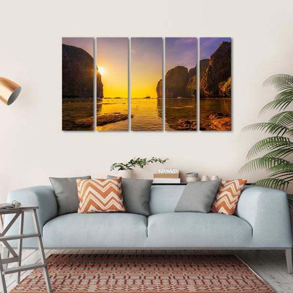 Sunset At The Maya Beach Canvas Wall Art-5 Horizontal-Gallery Wrap-22" x 12"-Tiaracle