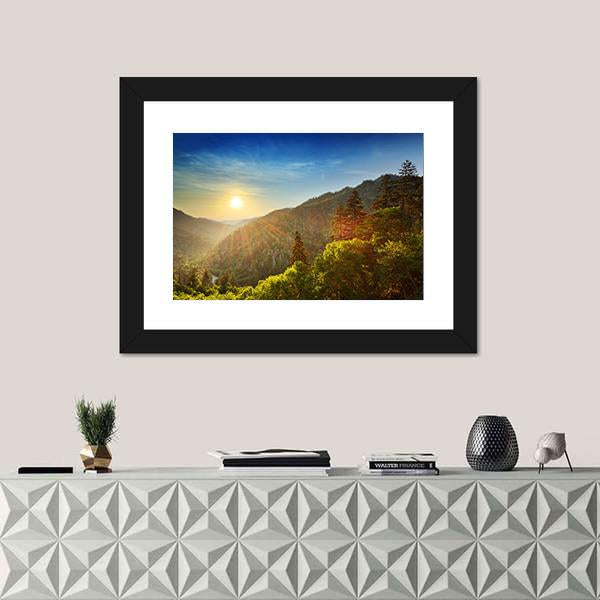 Sunset At The Newfound Gap In The Great Smoky Mountains Canvas Wall Art-1 Piece-Framed Print-20" x 16"-Tiaracle