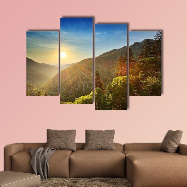 Sunset At The Newfound Gap In The Great Smoky Mountains Canvas Wall Art-4 Pop-Gallery Wrap-50" x 32"-Tiaracle