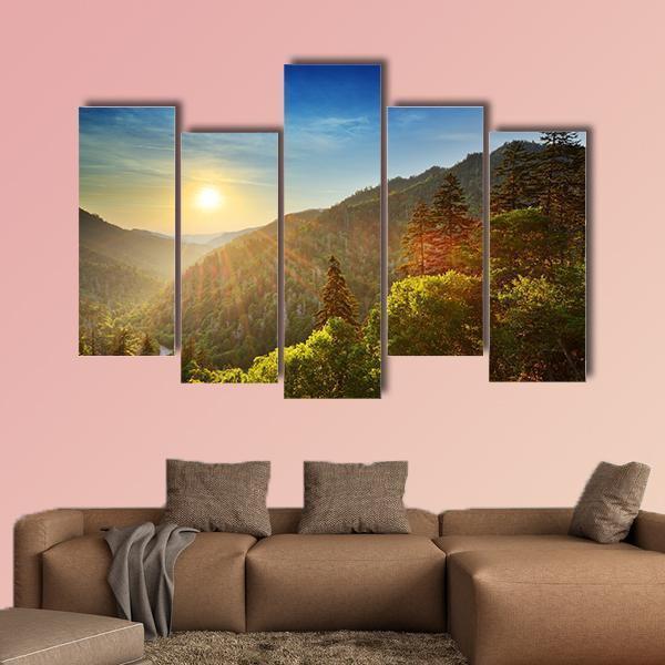 Sunset At The Newfound Gap In The Great Smoky Mountains Canvas Wall Art-5 Pop-Gallery Wrap-47" x 32"-Tiaracle