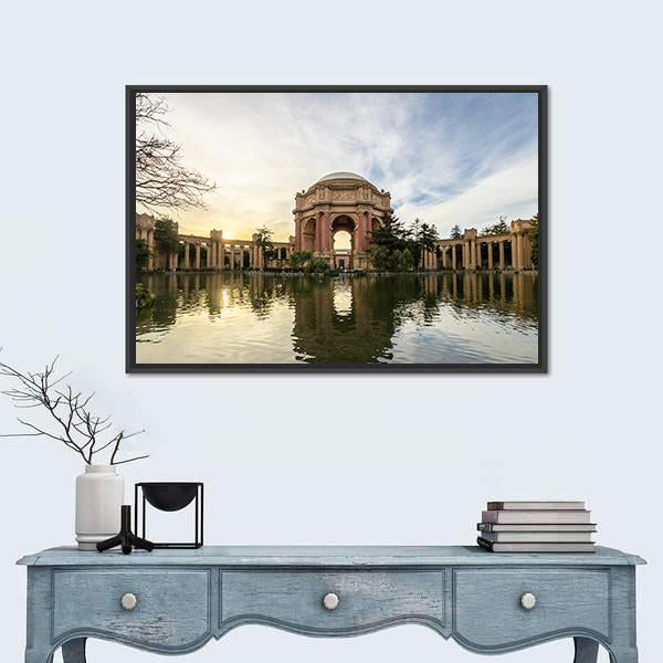 Sunset At The Palace Of Fine Arts Canvas Wall Art-1 Piece-Floating Frame-24" x 16"-Tiaracle