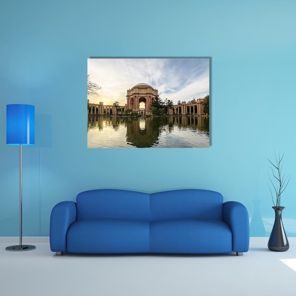 Sunset At The Palace Of Fine Arts Canvas Wall Art-5 Star-Gallery Wrap-62" x 32"-Tiaracle