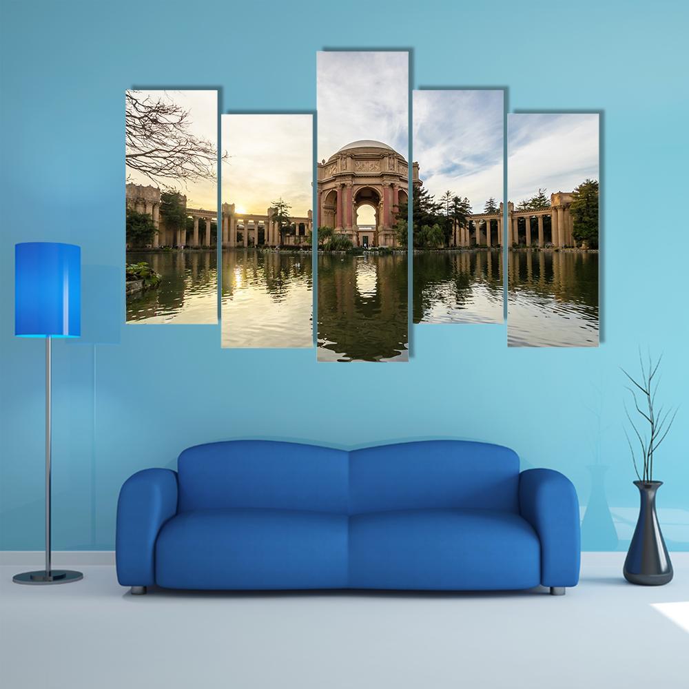Sunset At The Palace Of Fine Arts Canvas Wall Art-5 Pop-Gallery Wrap-47" x 32"-Tiaracle