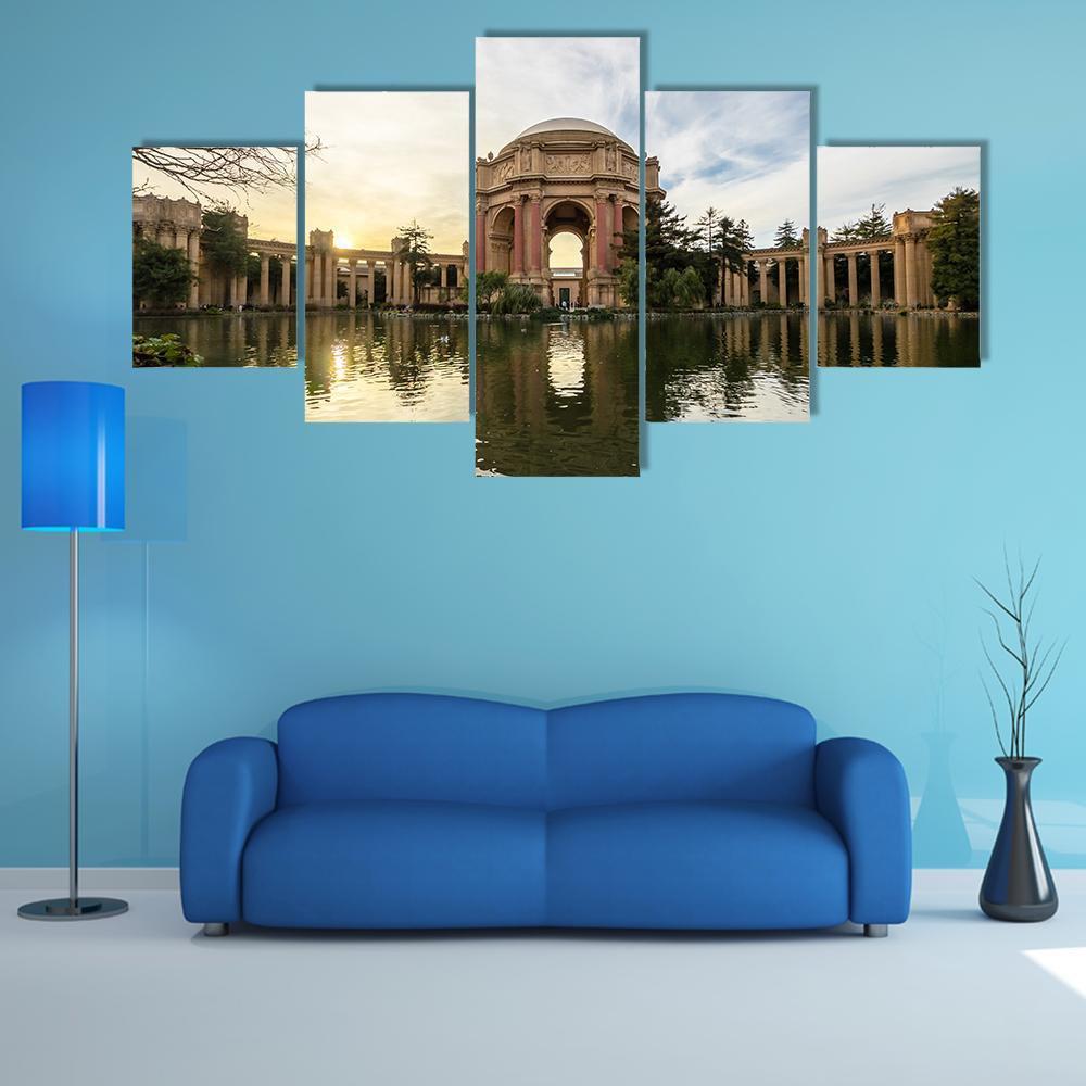 Sunset At The Palace Of Fine Arts Canvas Wall Art-5 Star-Gallery Wrap-62" x 32"-Tiaracle