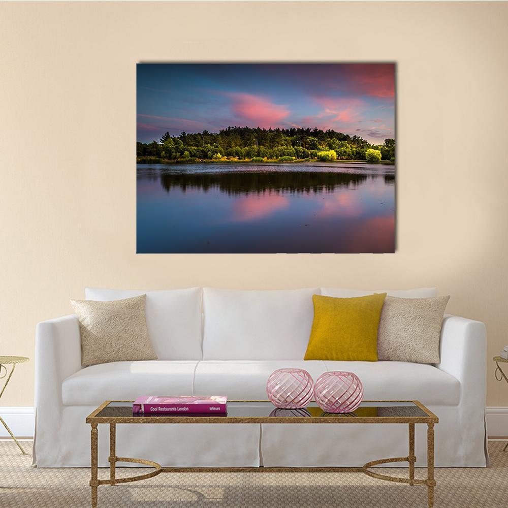 Sunset At The Pond Canvas Wall Art-4 Horizontal-Gallery Wrap-34" x 24"-Tiaracle