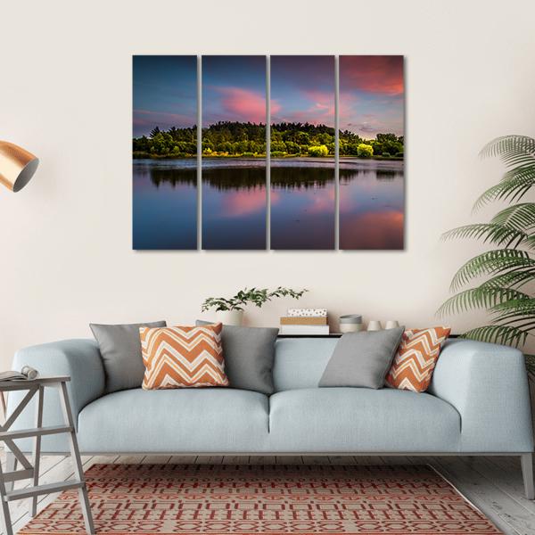 Sunset At The Pond Canvas Wall Art-4 Horizontal-Gallery Wrap-34" x 24"-Tiaracle
