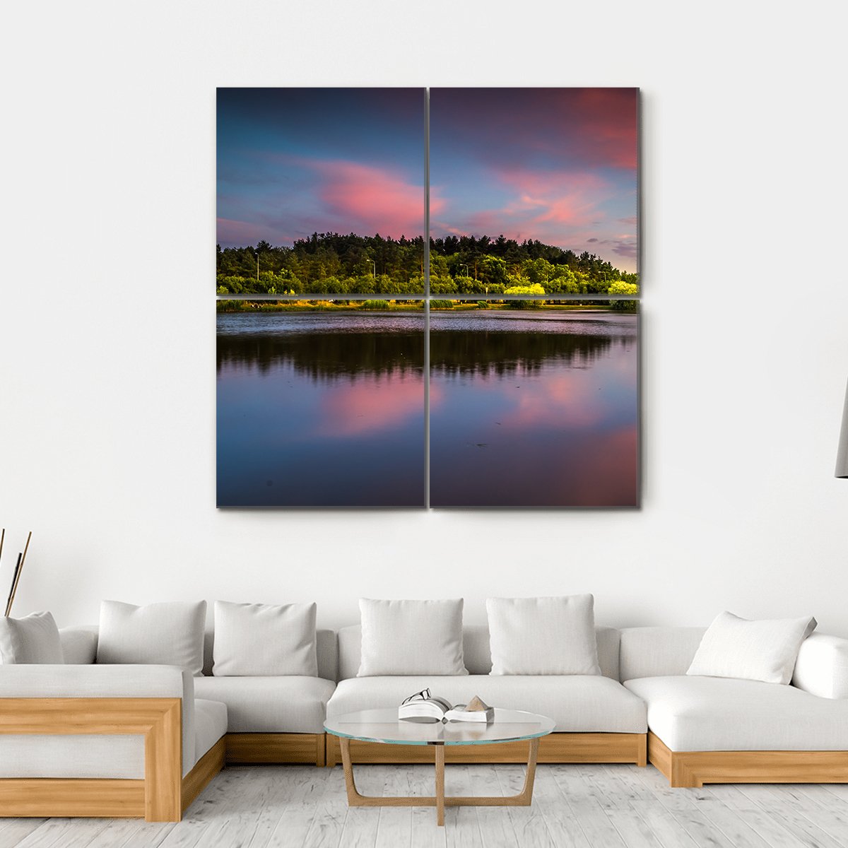 Sunset At The Pond Canvas Wall Art-4 Square-Gallery Wrap-17" x 17"-Tiaracle