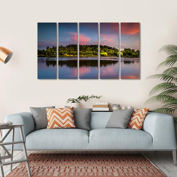 Sunset At The Pond Canvas Wall Art-5 Horizontal-Gallery Wrap-22" x 12"-Tiaracle