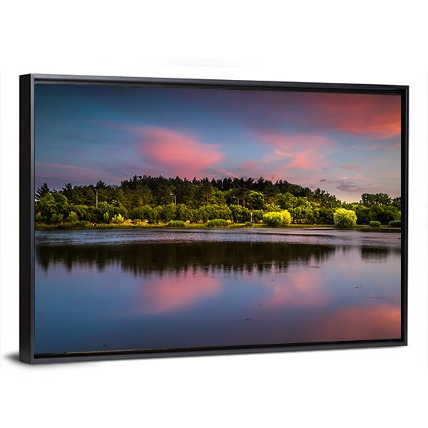 Sunset At The Pond Canvas Wall Art-3 Horizontal-Gallery Wrap-25" x 16"-Tiaracle