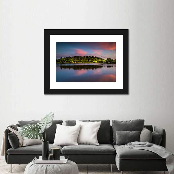 Sunset At The Pond Canvas Wall Art-3 Horizontal-Gallery Wrap-25" x 16"-Tiaracle