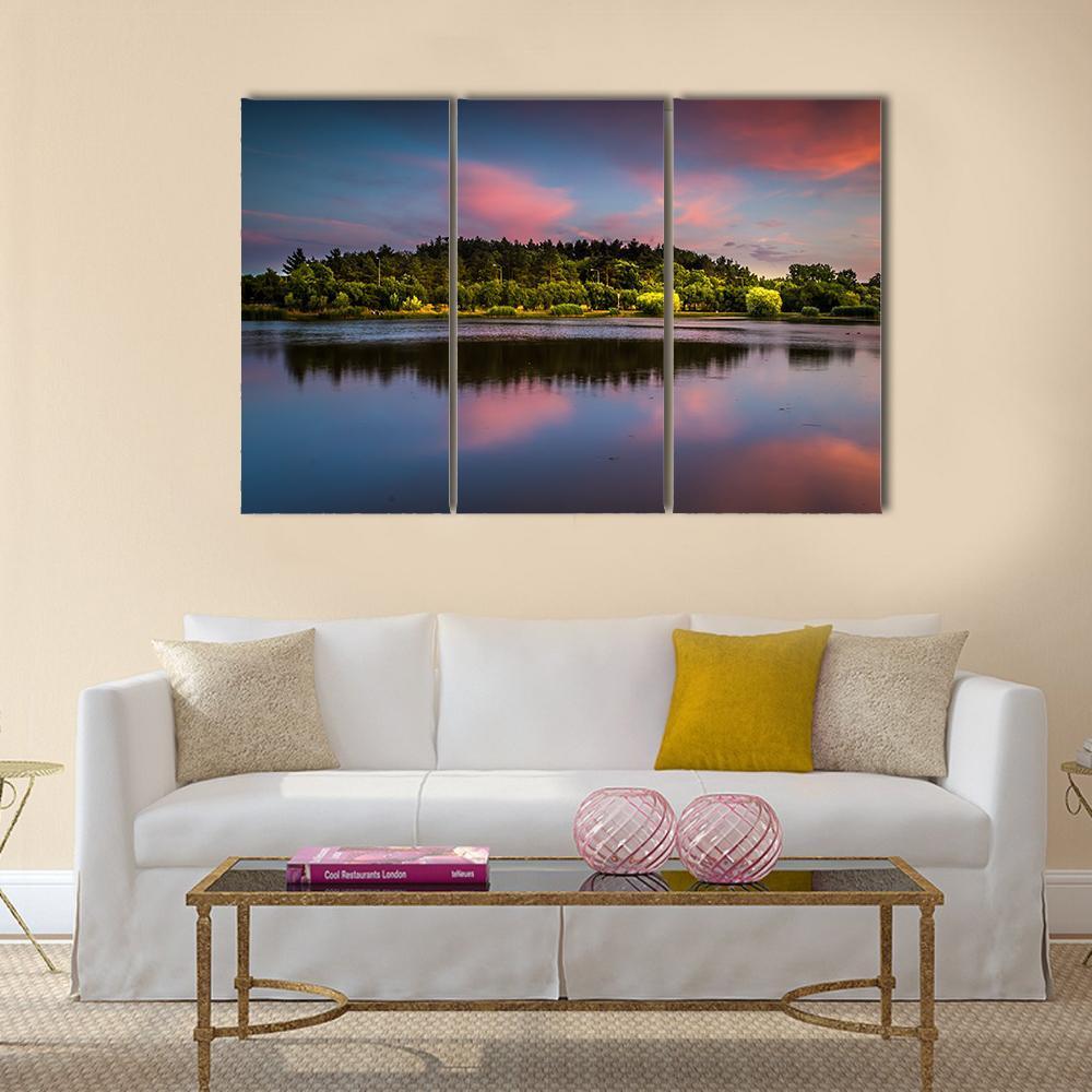 Sunset At The Pond Canvas Wall Art-3 Horizontal-Gallery Wrap-37" x 24"-Tiaracle