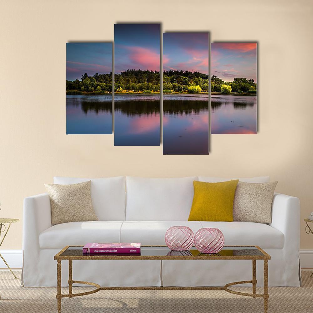 Sunset At The Pond Canvas Wall Art-4 Pop-Gallery Wrap-50" x 32"-Tiaracle