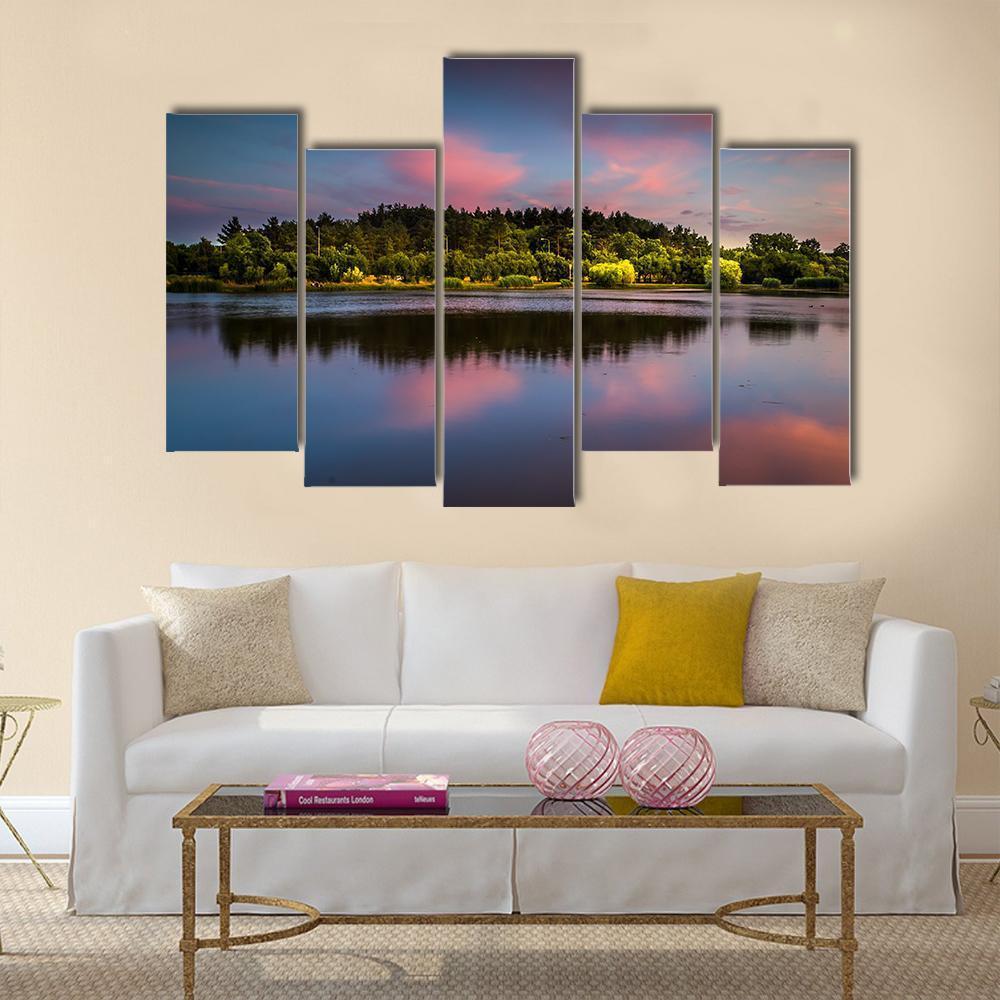 Sunset At The Pond Canvas Wall Art-5 Pop-Gallery Wrap-47" x 32"-Tiaracle