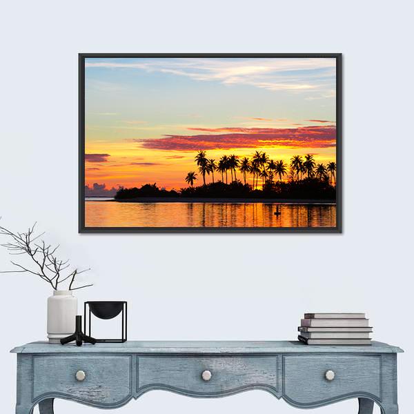 Sunset At The Seaside Canvas Wall Art-1 Piece-Floating Frame-24" x 16"-Tiaracle