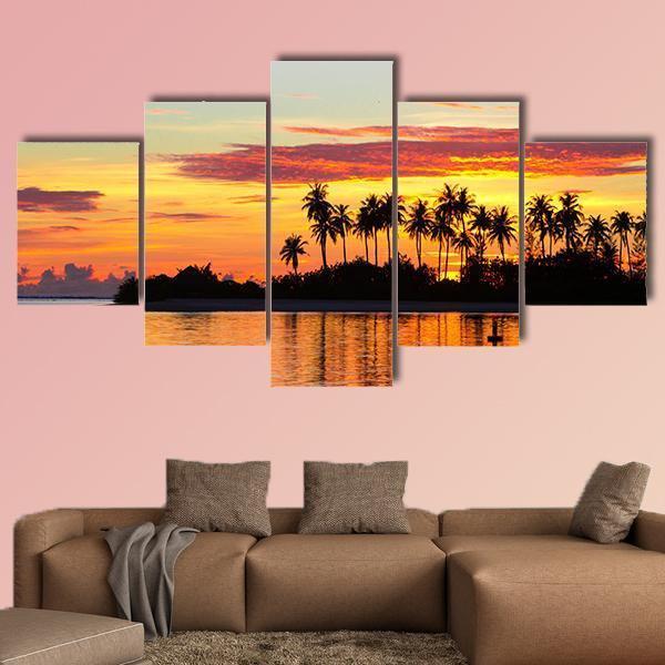 Sunset At The Seaside Canvas Wall Art-5 Pop-Gallery Wrap-47" x 32"-Tiaracle