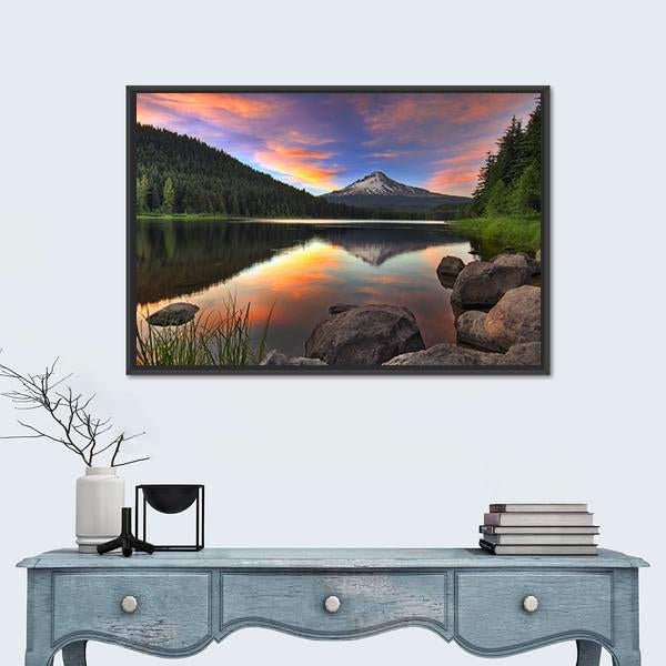 Sunset At Trillium Lake Canvas Wall Art-1 Piece-Floating Frame-24" x 16"-Tiaracle