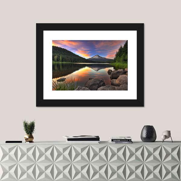 Sunset At Trillium Lake Canvas Wall Art-1 Piece-Framed Print-20" x 16"-Tiaracle