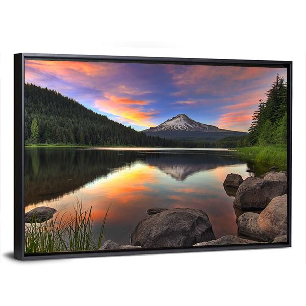 Sunset At Trillium Lake Canvas Wall Art-3 Horizontal-Gallery Wrap-25" x 16"-Tiaracle