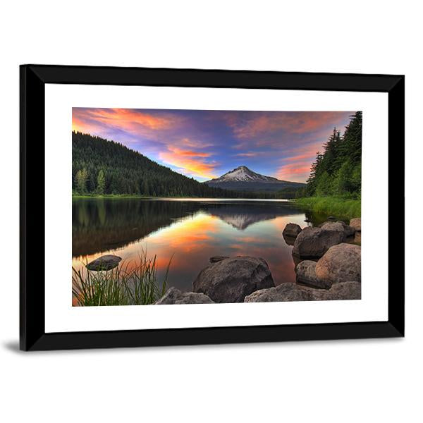 Sunset At Trillium Lake Canvas Wall Art-3 Horizontal-Gallery Wrap-25" x 16"-Tiaracle