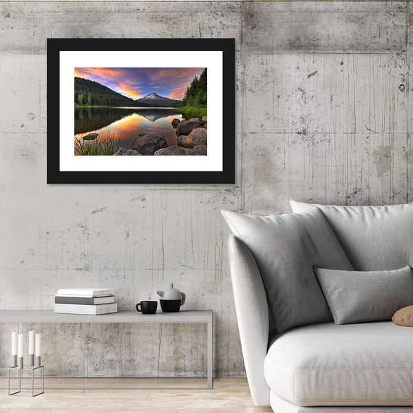 Sunset At Trillium Lake Canvas Wall Art-3 Horizontal-Gallery Wrap-25" x 16"-Tiaracle