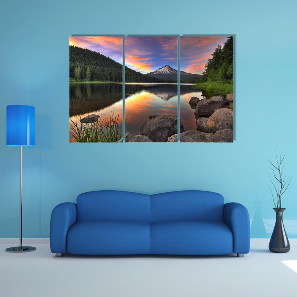 Sunset At Trillium Lake Canvas Wall Art-3 Horizontal-Gallery Wrap-37" x 24"-Tiaracle