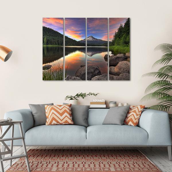 Sunset At Trillium Lake Canvas Wall Art-4 Horizontal-Gallery Wrap-34" x 24"-Tiaracle